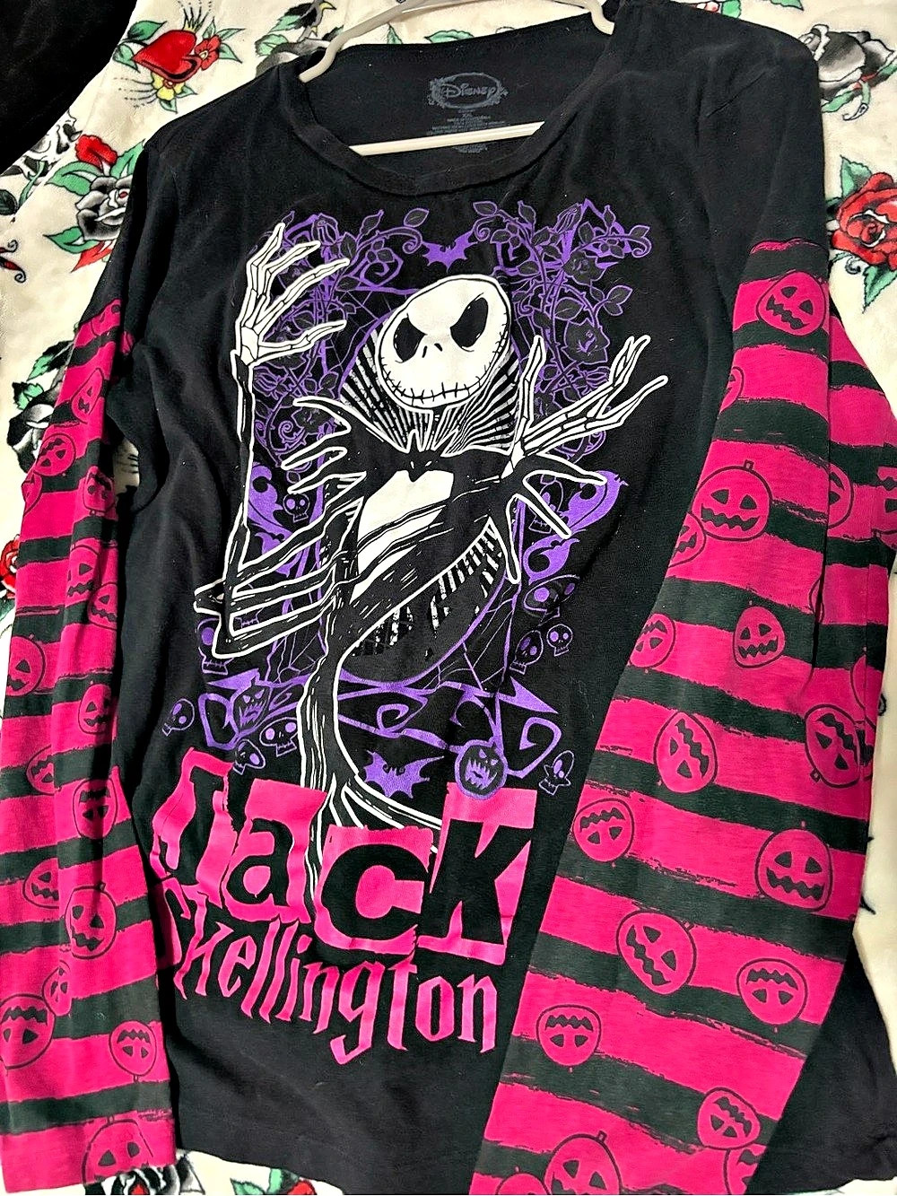 Disney Jack Skellington Long Sleeve Graphic Tee Black & Pink